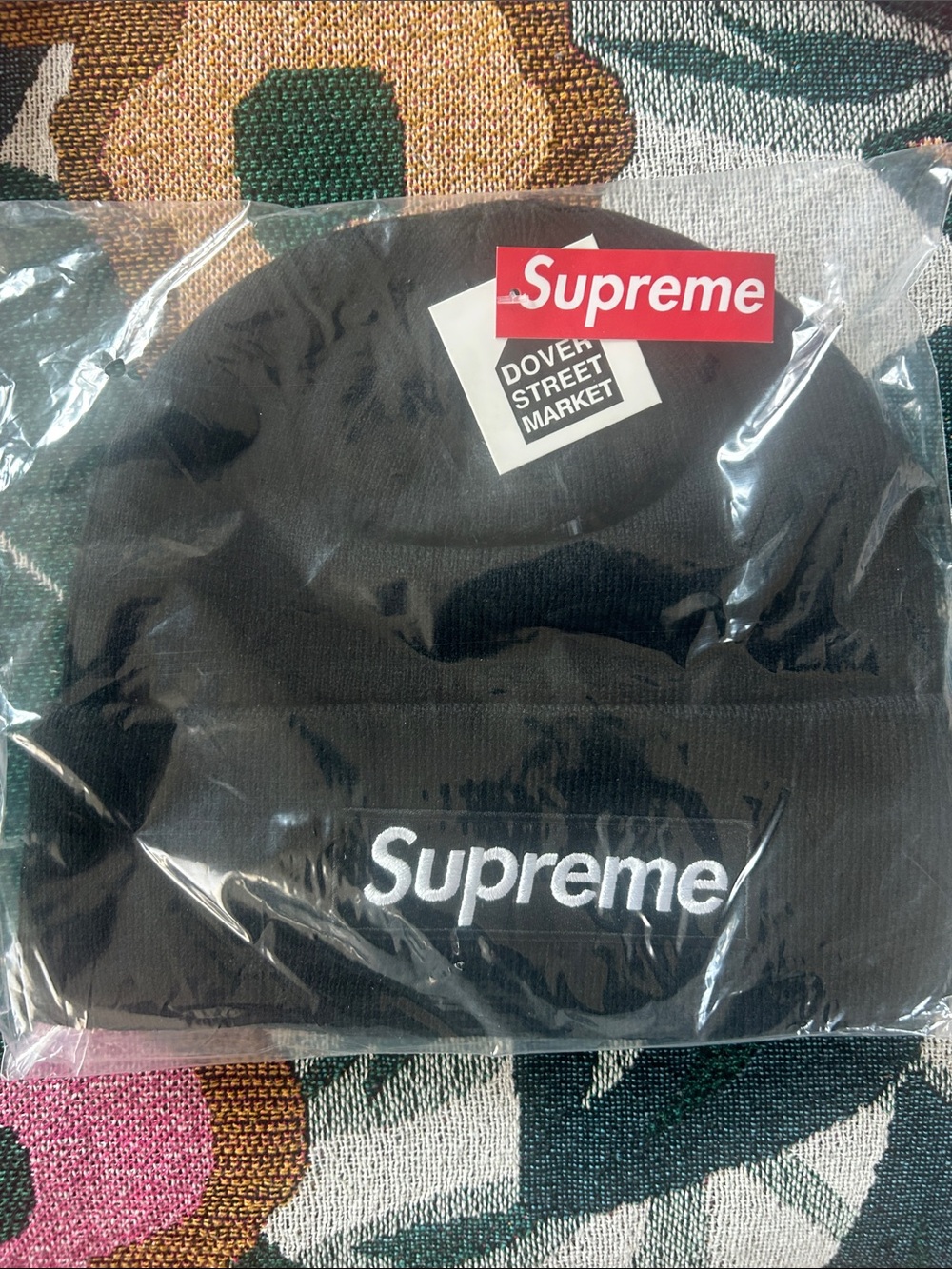 Supreme Black Beanie with White Embroidered Logo